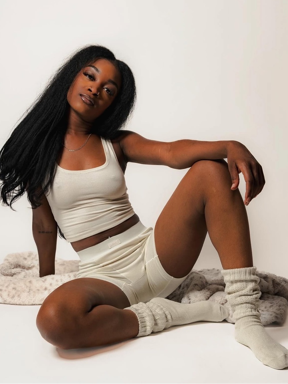 SKIMS Cream (Bone) Cotton Rib Tank & Boxer Loungewear Co-ord Set - XL / 2X